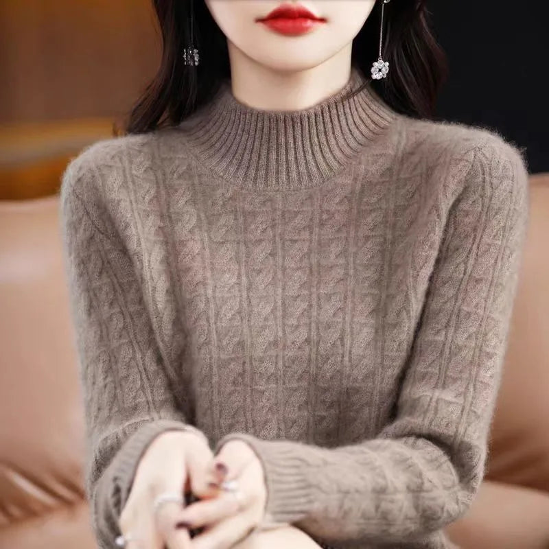 Cashmere Sweater Women's Autumn Winter New Half Turtleneck Bottoming Thickened Knitted Top Loose Solid Color