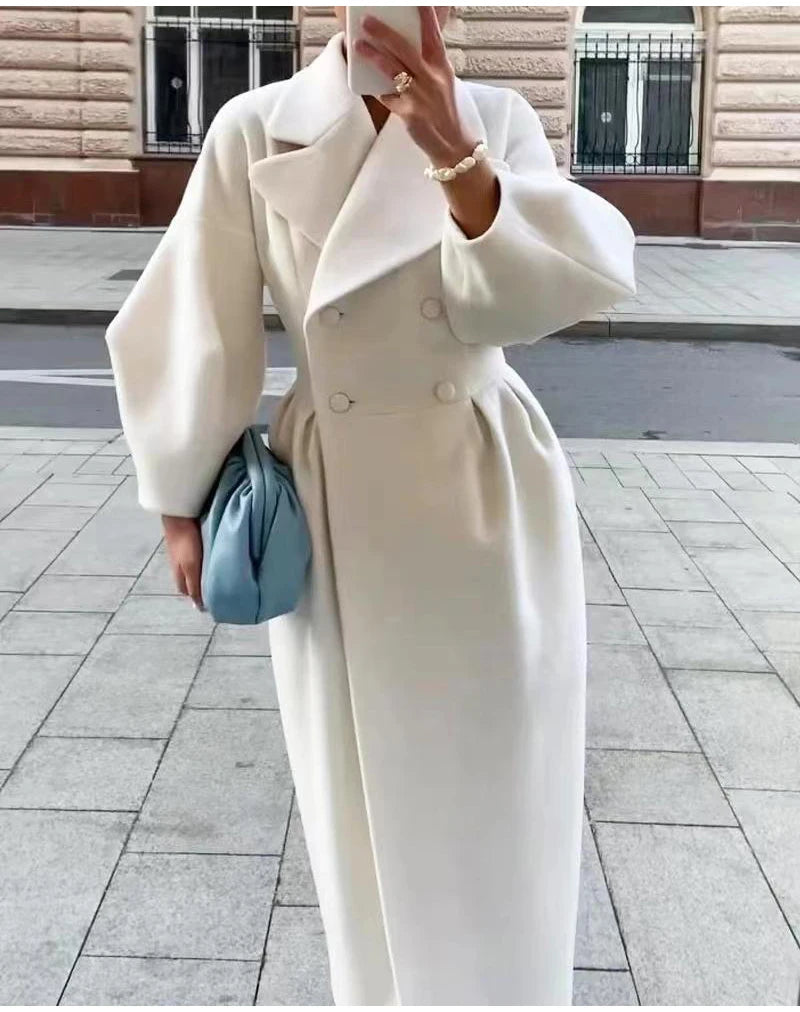 Winter Coat For Women Fashion Solid Loose Lapel Double Breasted Trench Vintage Long Sleeve Jackets Warm Thick Woman New In Coats
