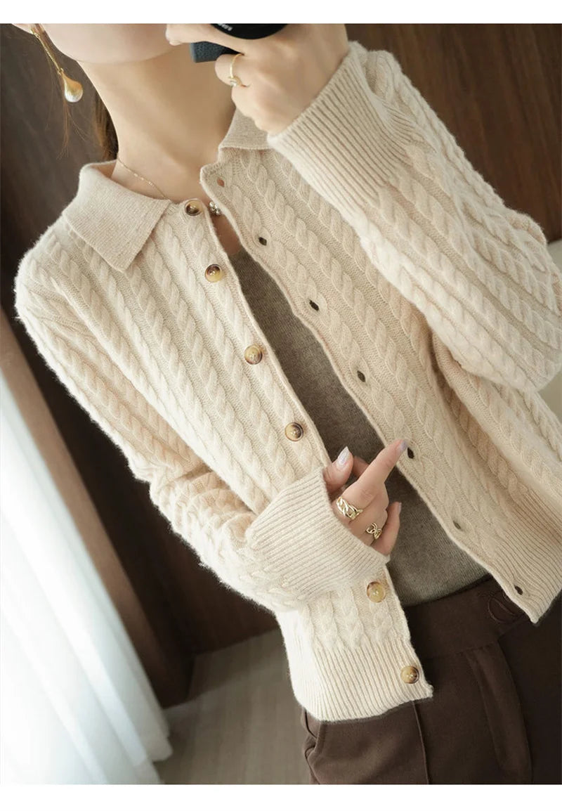 Cashmere Sweater For Women Autumn And Winter New Knitted Cardigan For Women Loose Fitting Woolen Sweater Lapel Jacket Camel XXXL
