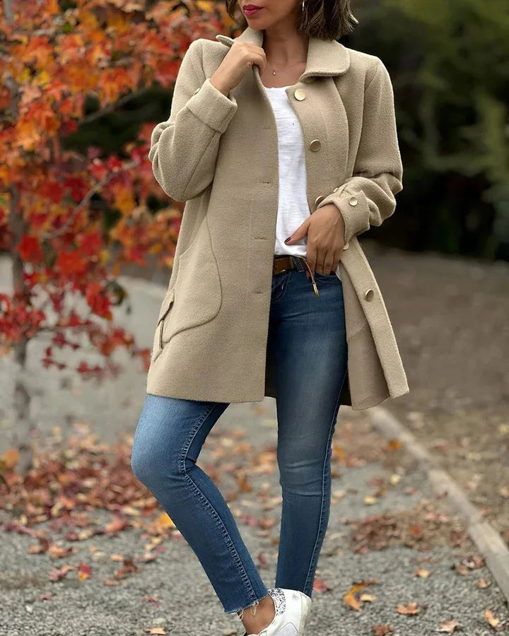 2024 Autumn and Winter New Style Women's Lapel Solid Color Casual Bow Woolen Coat Women's Clothing Пальто Женское