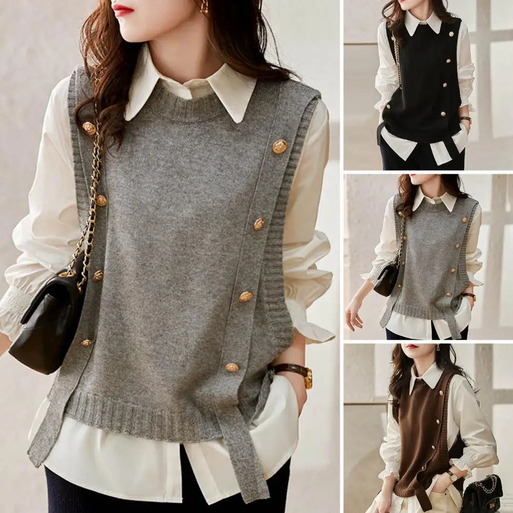 Women Vest for Shirts or Tops Fashionable Women's Knitted Vest Stylish Sleeveless Tank Top for Autumn Winter Soft Retro Trendy