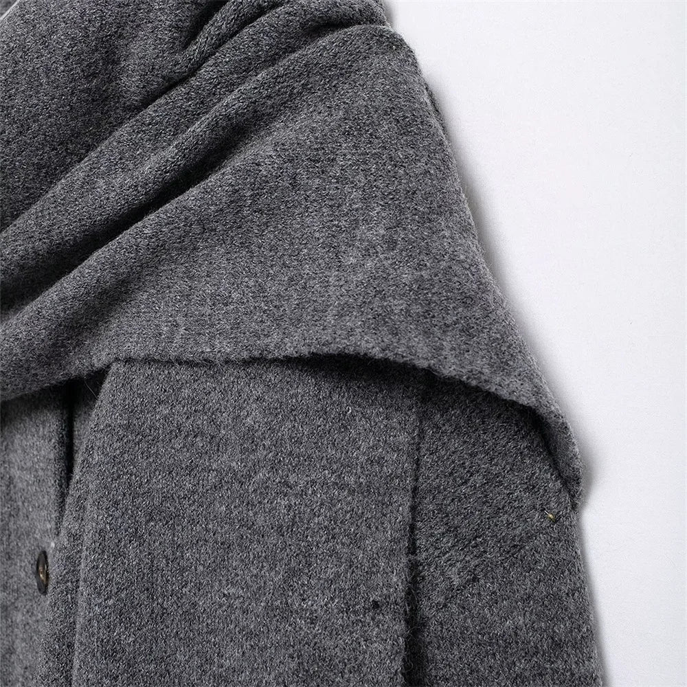 Women's Wear Scarf Loose Versatile Knitted Coat Autumn/Winter New Round Neck Long Sleeve Solid Color Coat