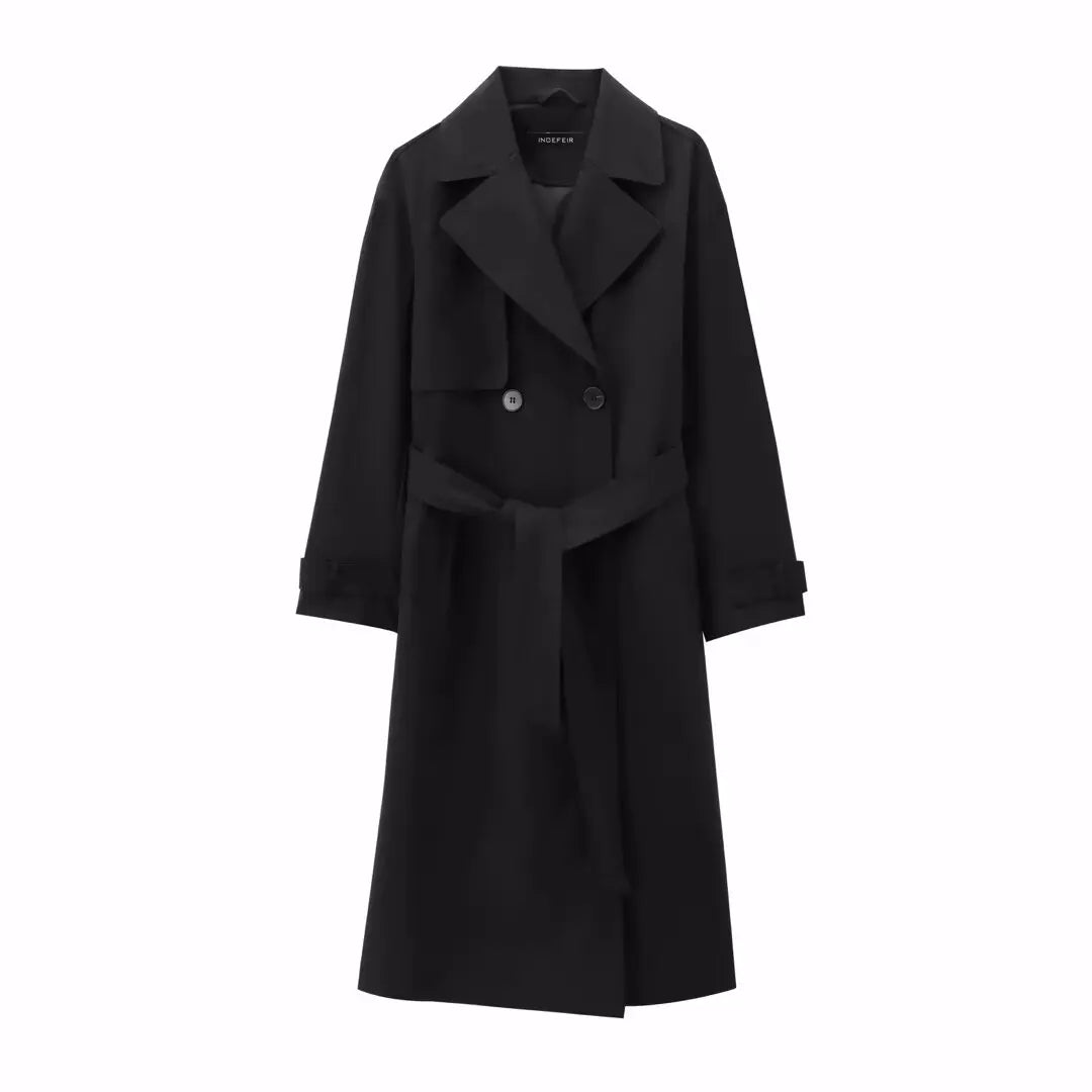 2024 Autumn Winter New Women Casual Long Woolen Coat Retro Solid Color Ladies Lapel Double Breasted Jacket Female Belt Jacket