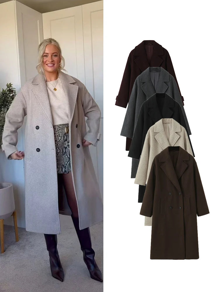 Women Winter Luxury Long Coats Solid Warm Soft Wool Long Coat Women High Street Loose Casual Double Breasted Overcoat 2025