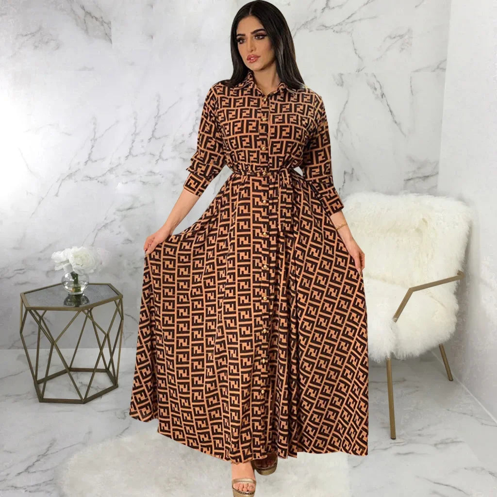 Women's Fashion  New Sexy Elegant Dress Temperament Digital Printing  Long Shirt Dress Women's Elegant Commuter Casual Dress