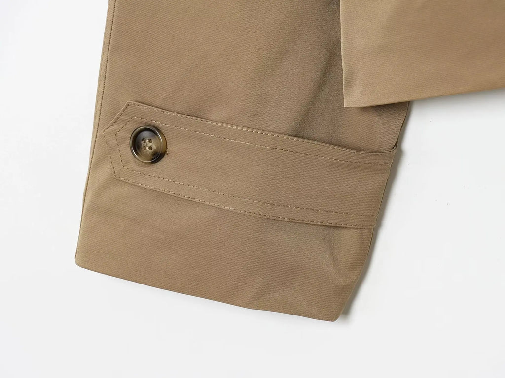 Women's Loose Motorcycle Jacket Stand-up Collar Long-sleeved Double-breasted Pocket Solid Color Cropped Overcoat New Chic Jacket