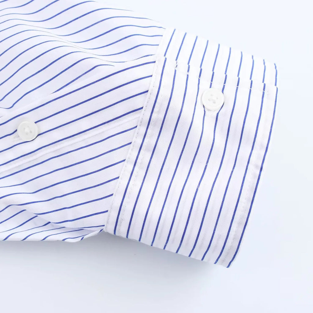 HH Women Elegant Commuter Shirt Splicing Loose Striped Single-breasted Lapel Blouse Female Spring Casual Long-sleeved Top