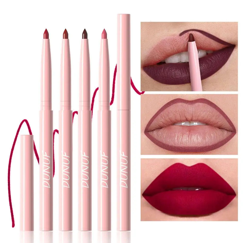 6 Matte Lip Liner, Red Pigment, Nude Brown Smooth Rose, Long-Lasting Rotating Lipstick Pencil Set, Women's Facial Cosmetics