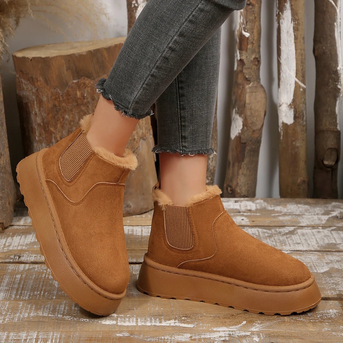 Winter Women Short Plush Warm Snow Boots Casual Shoes New Suede Fur Chelsea Ankle Boots Flats Platform Ladies Shoes Botas Mujer