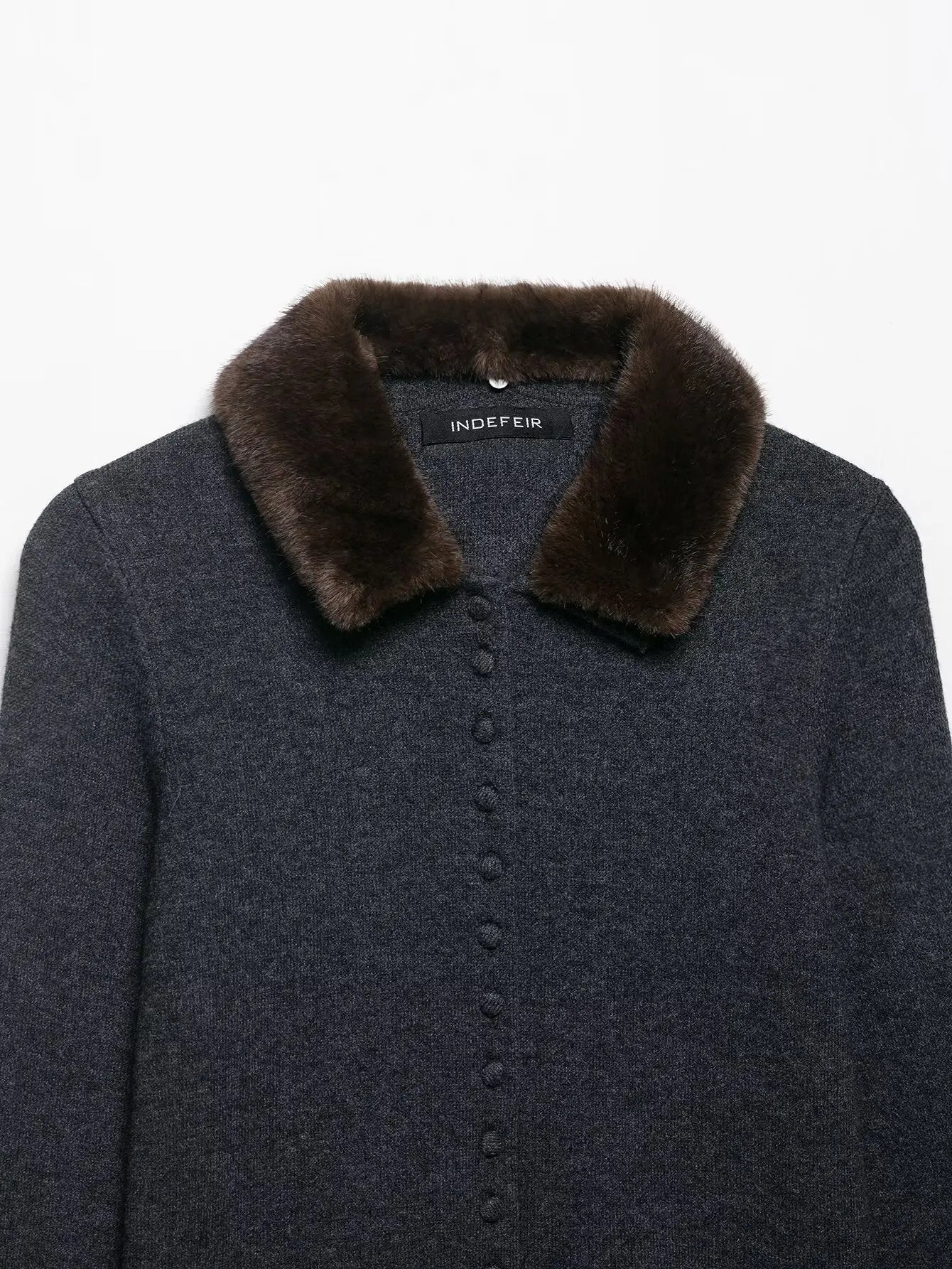 Women's Knitted Coat Autumn Winter Dark Gray Long Sleeve Female Faux Fur Effect Knitted Cardigan Coat Casual Fashion Versatile