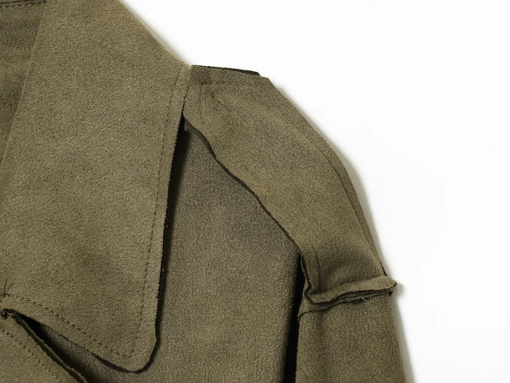 2025 Winter New Women's Casual Fashionable Simple Lapel Double-Breasted Long Trench Coat with Belt and Suede