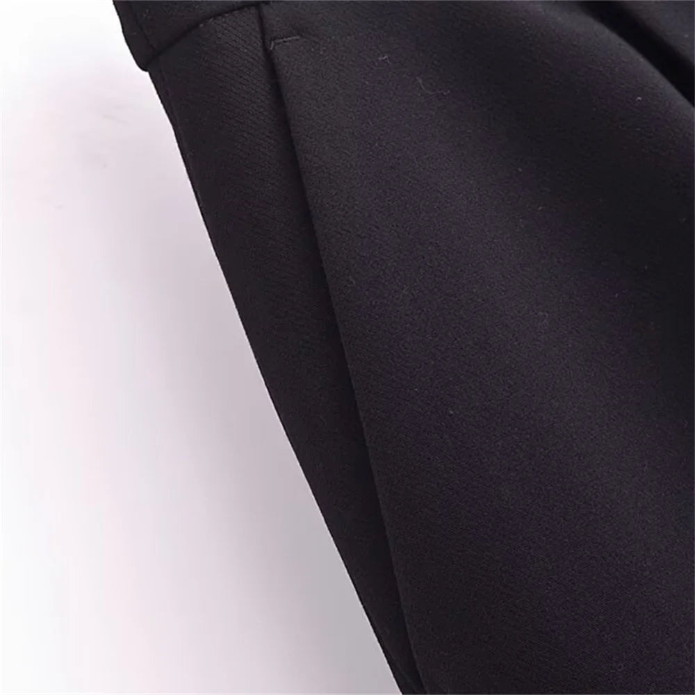 autumn new women's casual long sleeved top with open design, casual suit jacket with pleats and ankle pants set