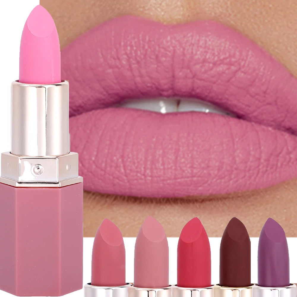 6colors Nude Velvet Lipsticks Waterproof Long Lasting Moisturize Lips Stick Not Fade Sexy Matte Lipstick Lip Gloss Women Makeup