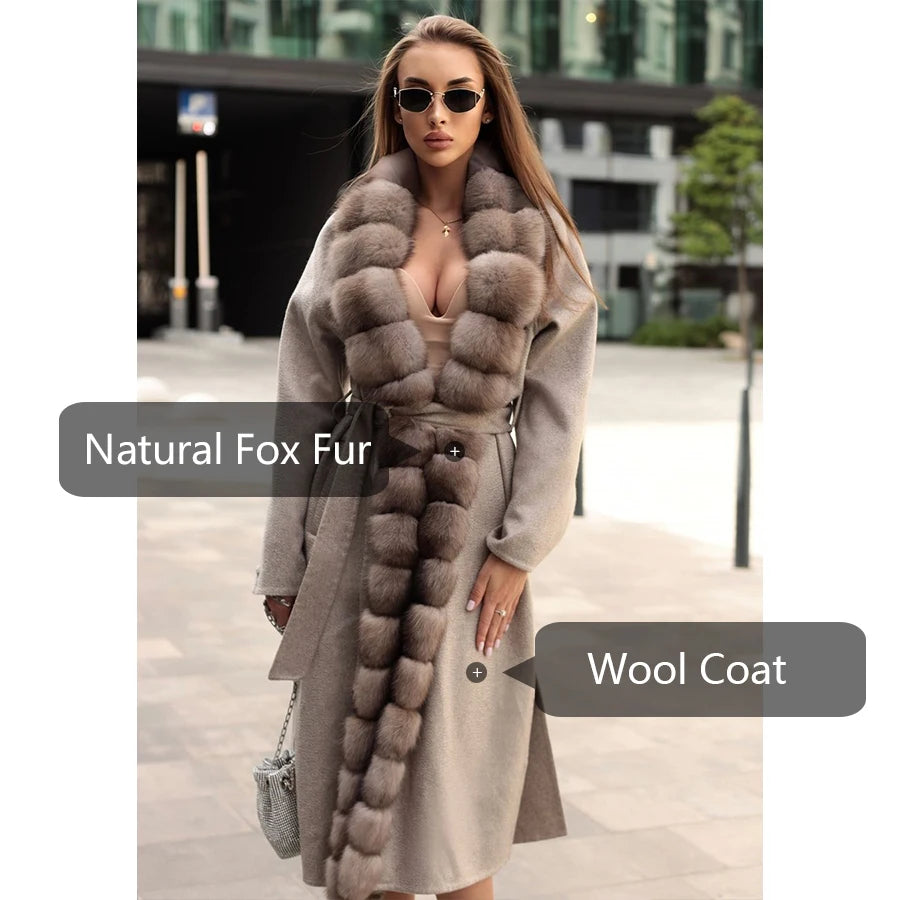 Natural Wool Coats For Women Winter Warm Woolen Coat With Fur Trim Winter Long Coat Wool
