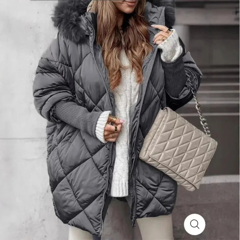 Winter Women Long Sleeve Warm Thickened Coats Fashion Temperament Hooded Zipper Commuter Wind Women's Coat Cotton-padded Jacket