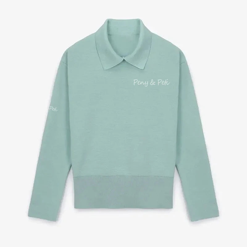 Women Pullover Sweaters Long Sleeve Golf Tops Tshirt Collar Polo Sweater Solid Color Sportswear Women Clothes