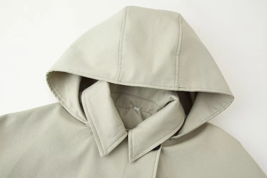 Women Casual Loose Solid Hooded trench coat 2025 Autumn Women Lapel Single Breasted Jacket Windbreaker Female Outwear