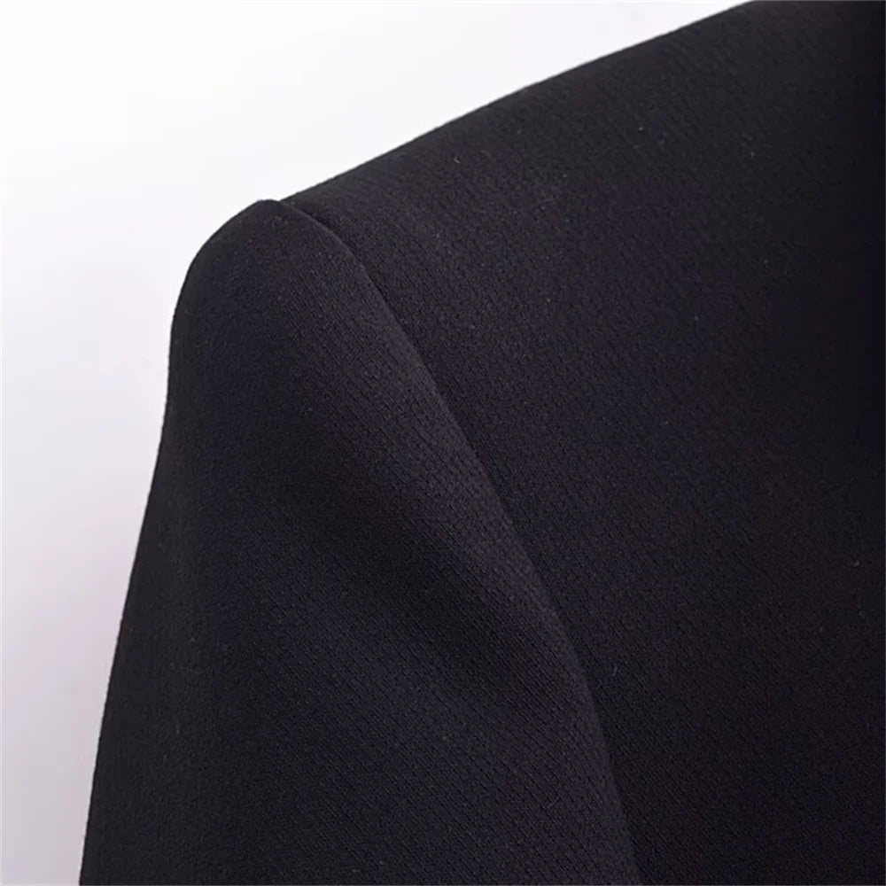 autumn new women's casual long sleeved top with open design, casual suit jacket with pleats and ankle pants set