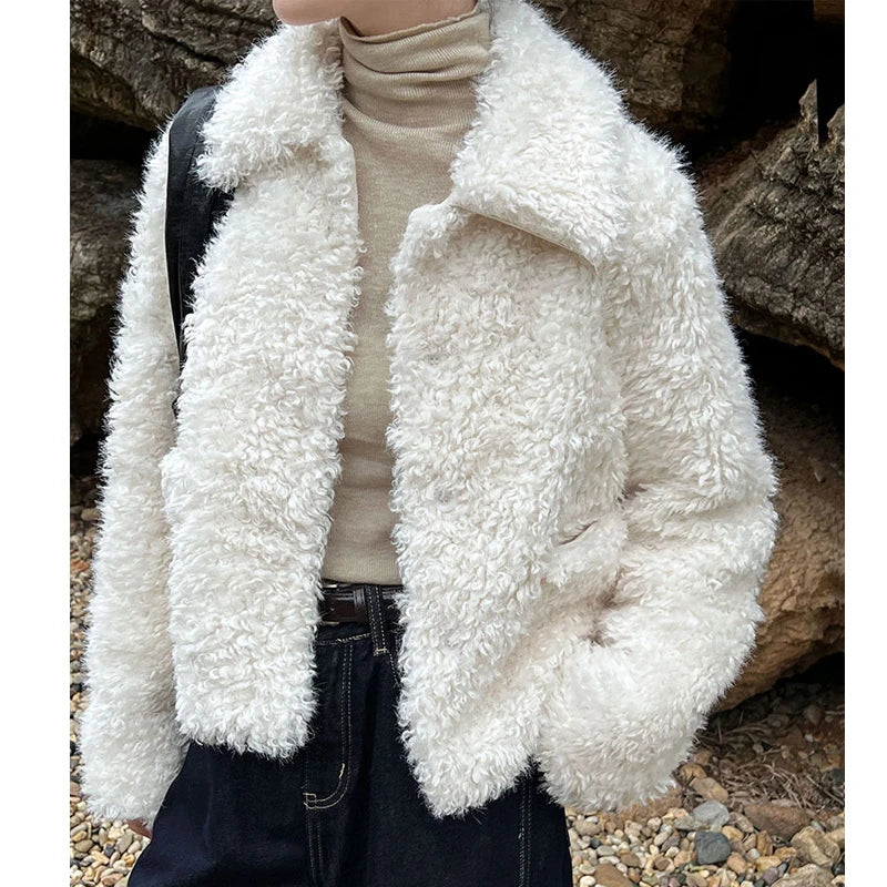 2024 Women Winter Warm Coat Furry Lambswool Coat Turn Down Coat Thick Jacket Tops For Women Coat Casaco Feminino