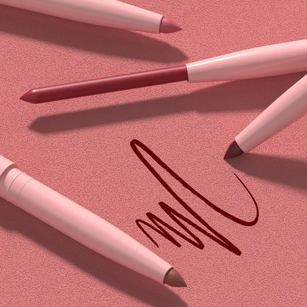6 Matte Lip Liner, Red Pigment, Nude Brown Smooth Rose, Long-Lasting Rotating Lipstick Pencil Set, Women's Facial Cosmetics