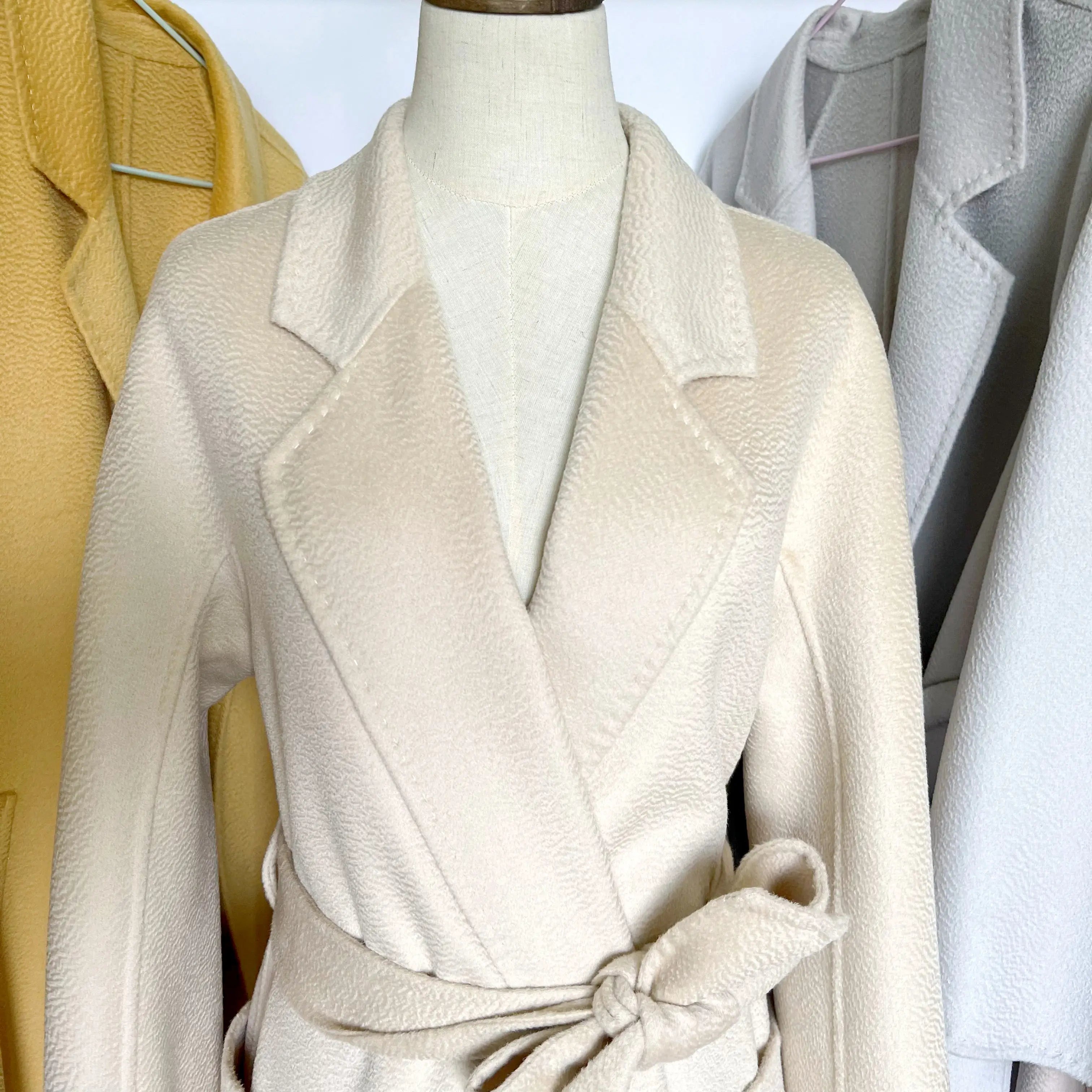 Cashmere Coat Female Winter Mid-Length Corrugated Coat Black Wool Coat Woman Autumn New Casual Fashion Red Beige Lace-Up Coat