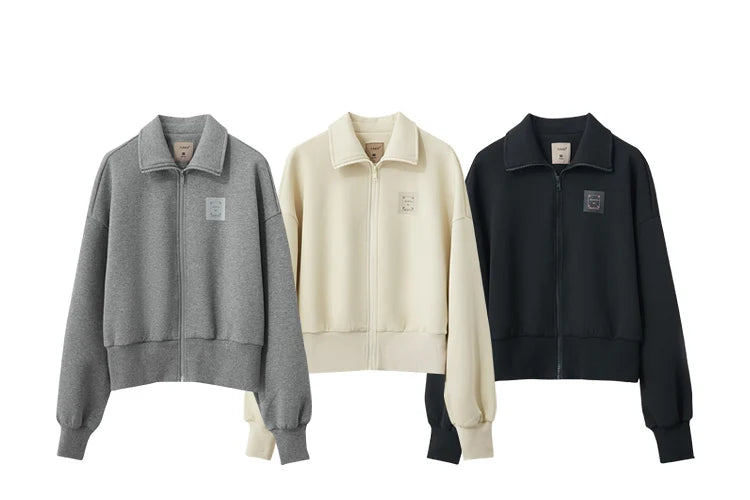 Amii Fall Clothes 2024 Women Casual Zip Up Short Coat Women Sweatshirt Solid Turtleneck Loose Sports Streetwear Jacket 12443222