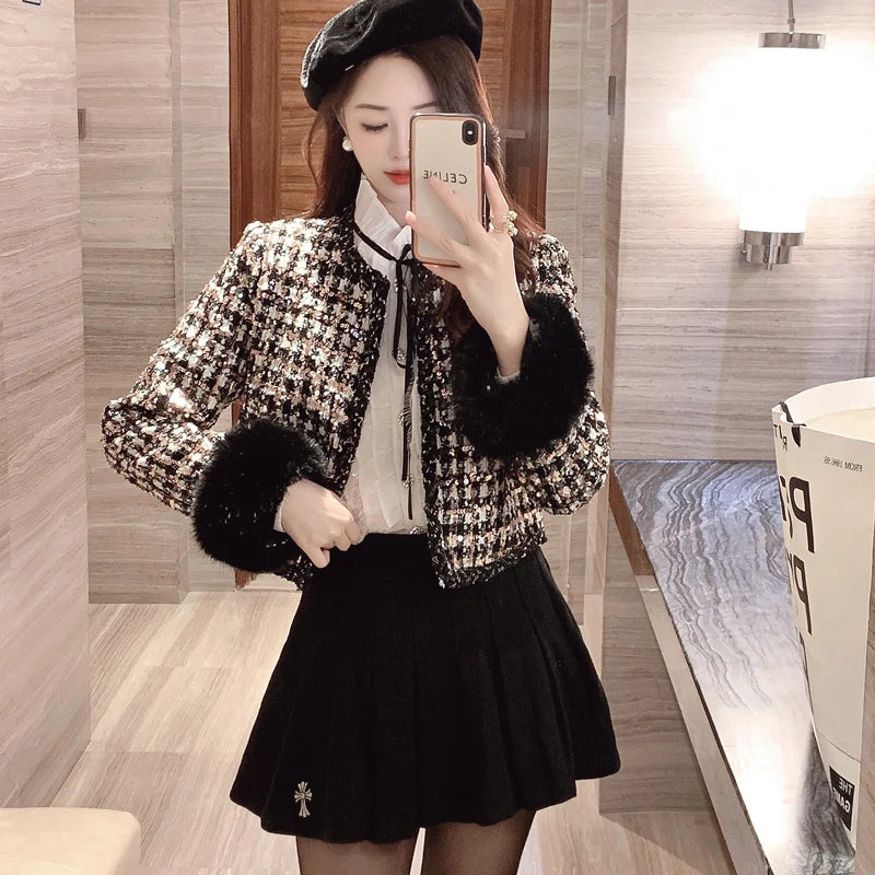 2024 autun winter Lady Short Coats For Women Casual Tweed Jackets Elegant Fashion Outerwears Chaquetas Casaco abrigos de mujer