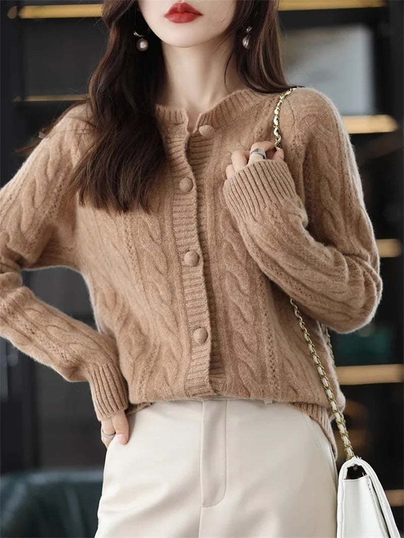 Cashmere Sweater For Women Autumn And Winter New Knitted Cardigan For Women Loose Fitting Woolen Sweater Lapel Jacket Camel XXXL