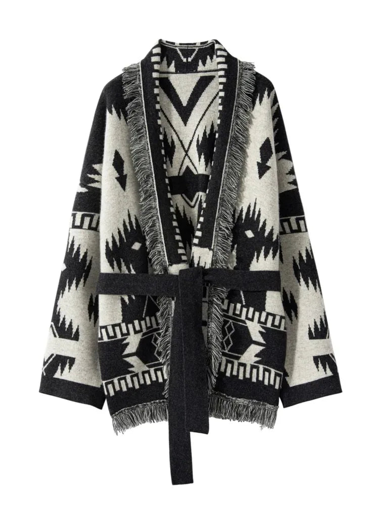 WQJGR Cashmere Cardigan Sweater Women Tassels Knit Jacquard Coat Winter High Quality Female Clothing Full Sleeve Tops