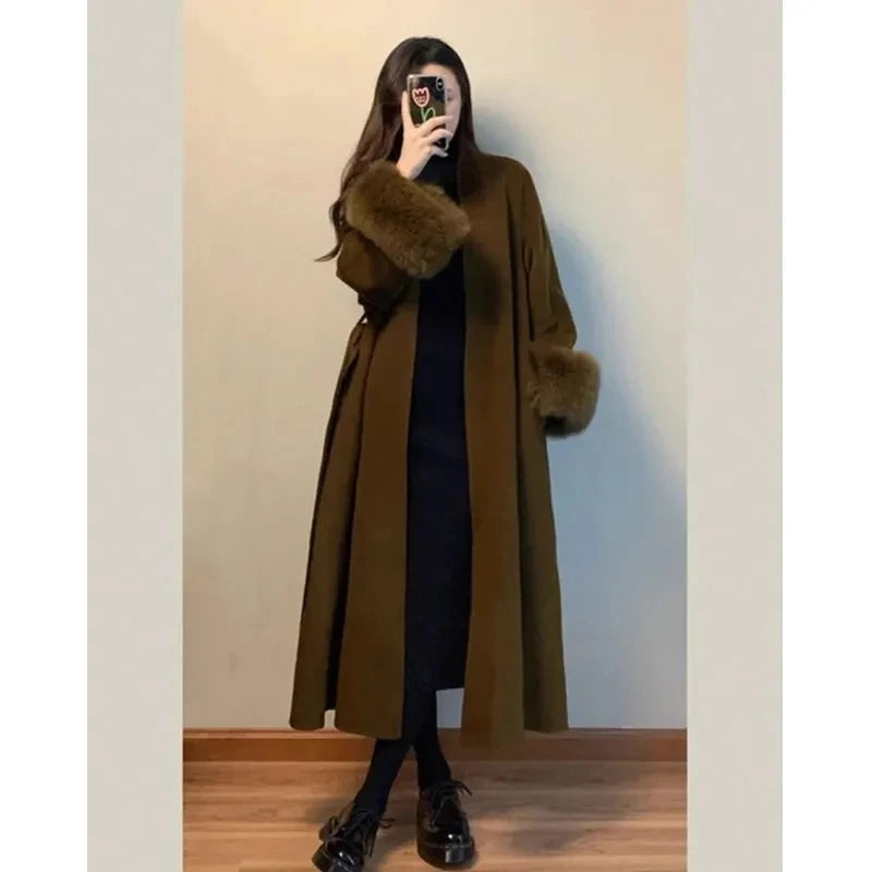 2025 Spring Women Drouble Breasted Woolen Coat Loose Style Cashmere Winter Clothes Long Coats Tops New
