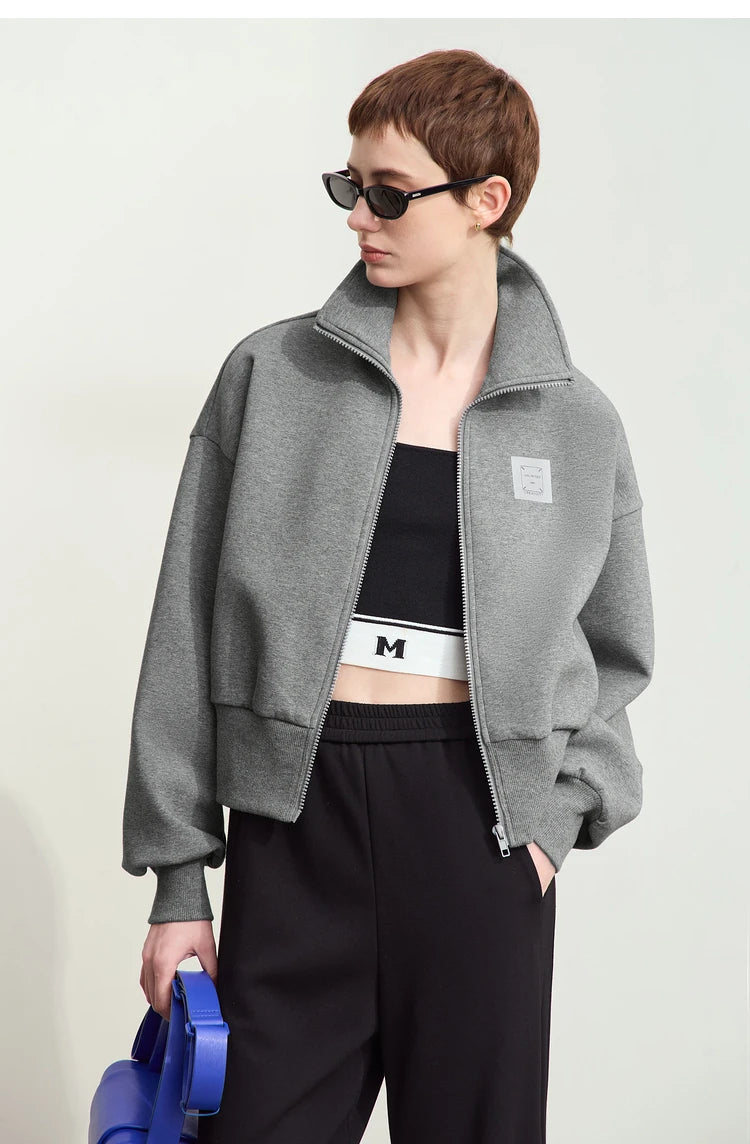 Amii Fall Clothes 2024 Women Casual Zip Up Short Coat Women Sweatshirt Solid Turtleneck Loose Sports Streetwear Jacket 12443222