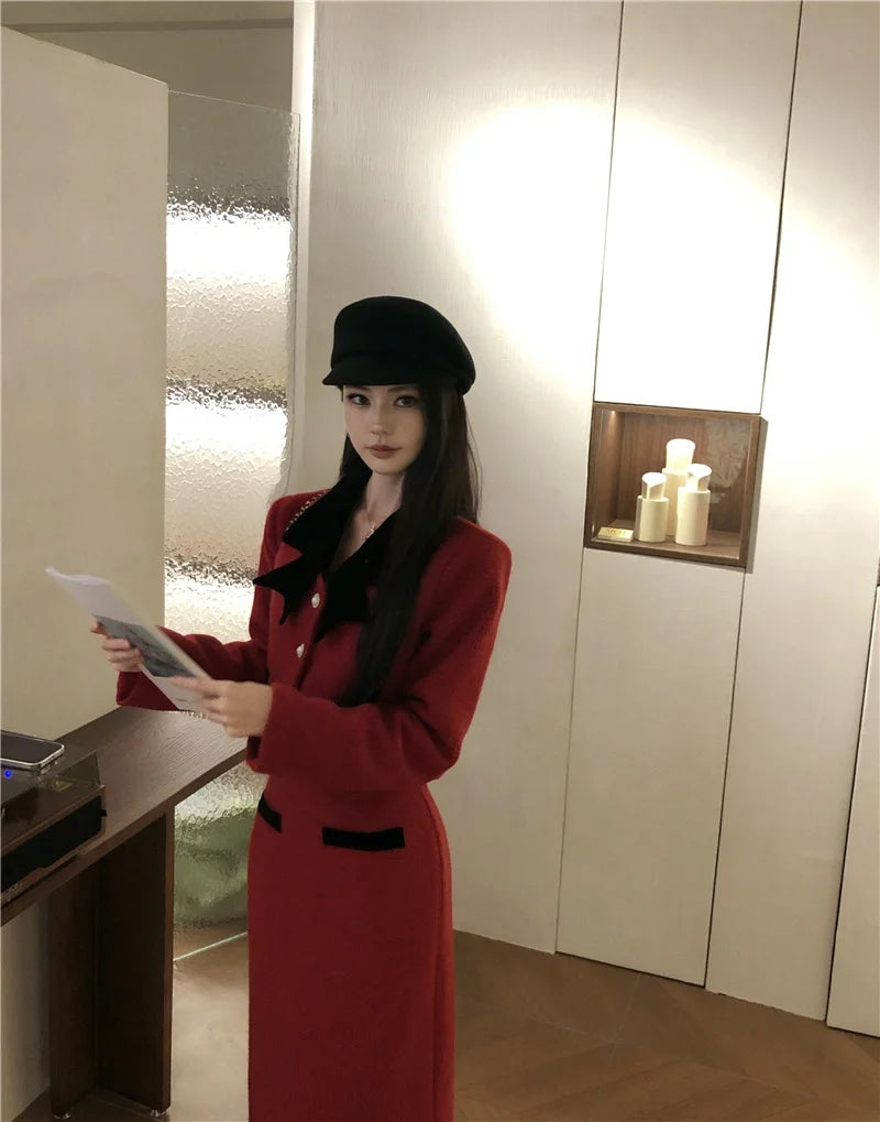 Winter Outfit Women 2024 New Elegant Lady Thickened 2 Pieces Sets Women Sweet Fashion Short Coat High Waist Long Skirt Suits