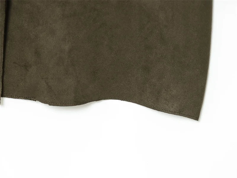 Women's Trench Coat 2025 Autumn New Style Military Green Long Sleeve Suede Effect with Belted Decoration Long Coat Stylish