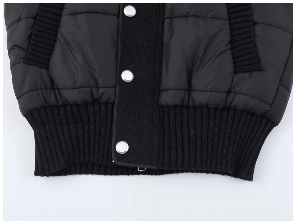 Womens Jacket Stand Collar Quilted Patchwork Knit Sleeves Casual Versatile Jacket Essential Autumn And Winter Item Trafizaran