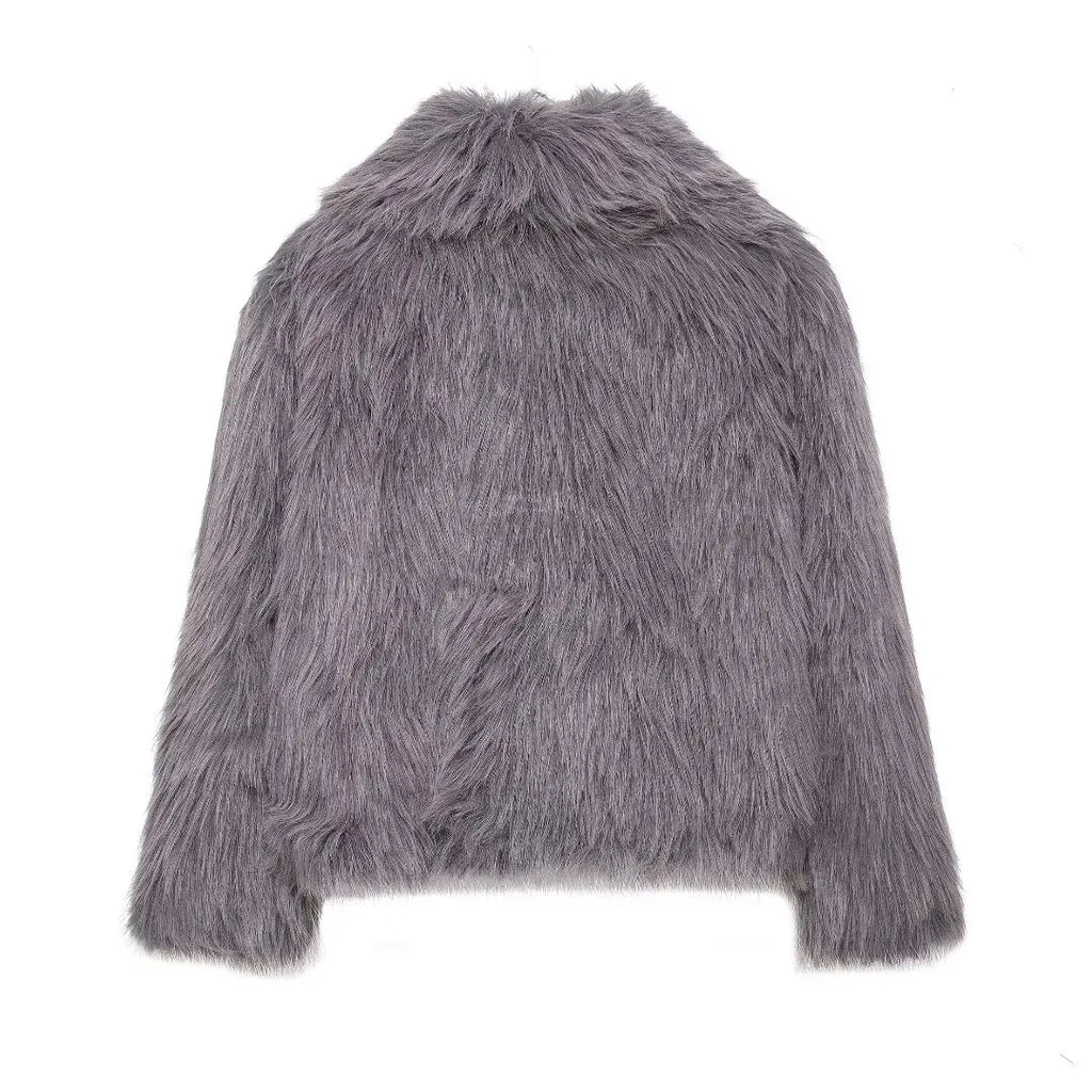 DUOPERI Women Fashion Winter Solid Thick Warm Faux Fur Coat Lapel Collar Long Sleeves Female Chic Lady Casual Outfits