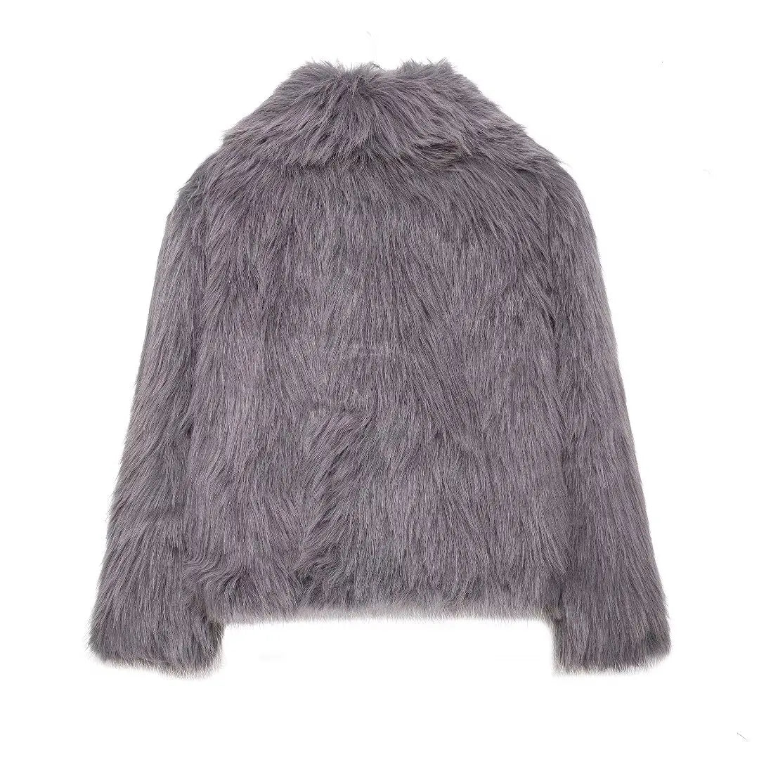 DUOPERI Women Fashion Winter Solid Thick Warm Faux Fur Coat Lapel Collar Long Sleeves Female Chic Lady Casual Outfits