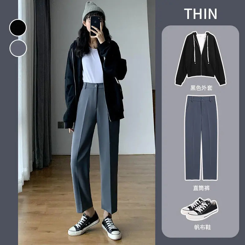 Trousers Woman Wide Leg Clothing Office Womens Pants Tailoring with Pockets Solid Work Zipper All Medium Comfortable Stretch 90s