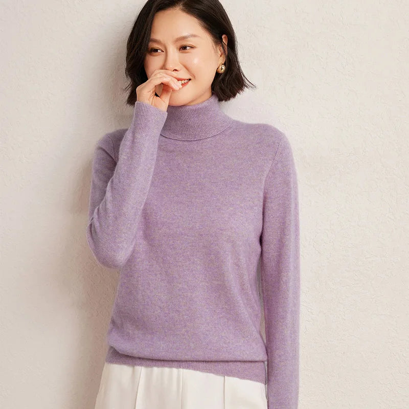 100% Pure Cashmere Sweaters Women' Lapel Knitted Pullover Casual Loose High-End Sweater Autumn New High-Neck Cashmere Base Shirt