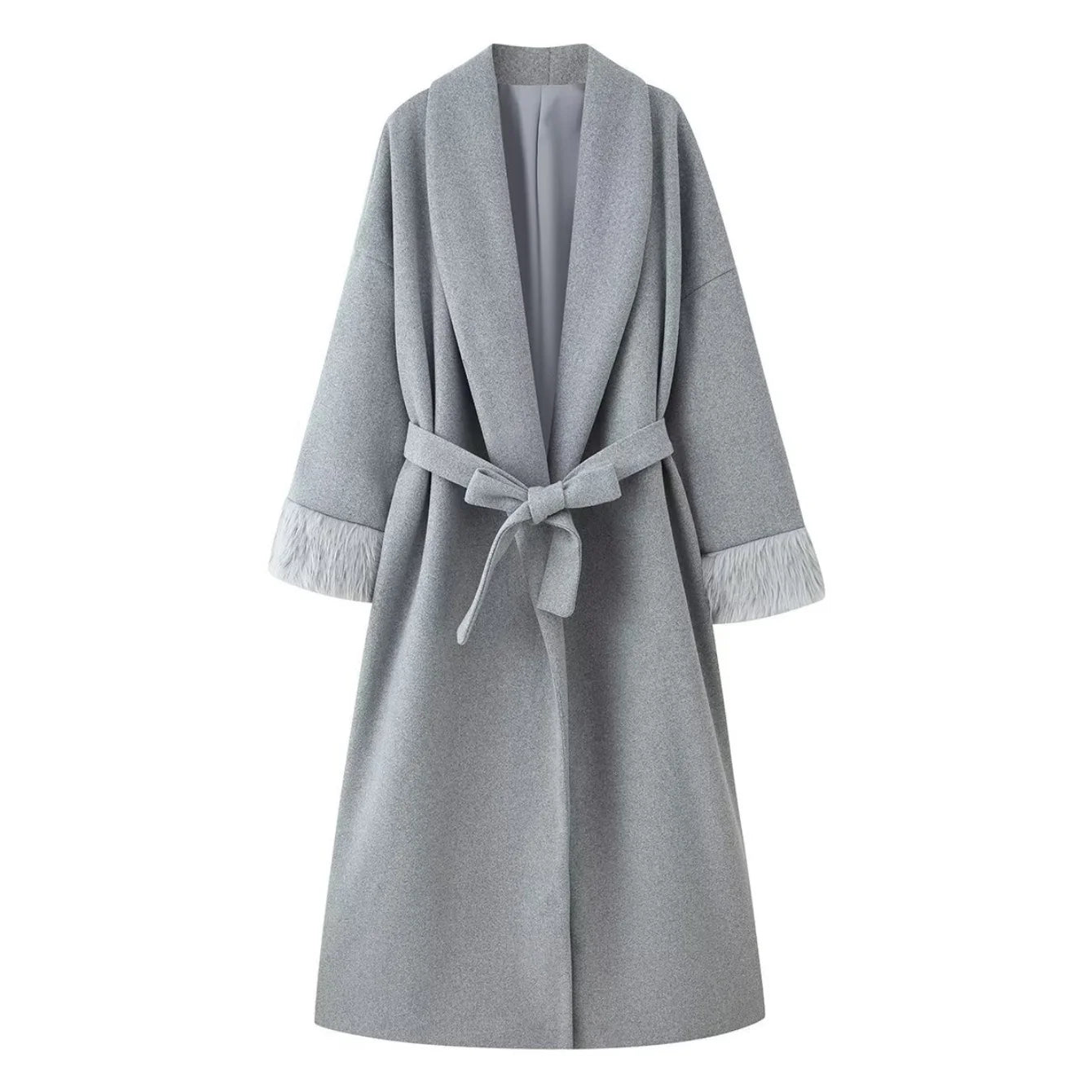Women's Elegant Woolen Coat Lady Turn-Down Collar With Belt Full Sleeved Outerwear Female Bathrobe Styled Thicken Long Jackets