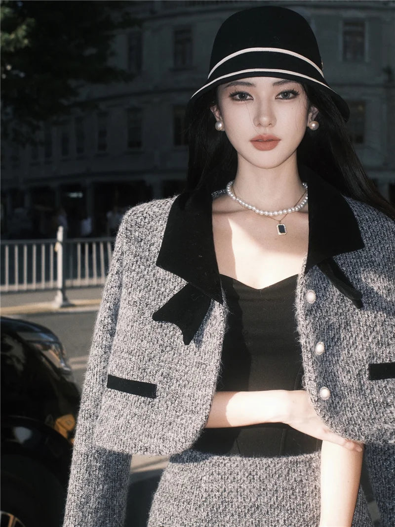 Winter Outfit Women 2024 New Elegant Lady Thickened 2 Pieces Sets Women Sweet Fashion Short Coat High Waist Long Skirt Suits