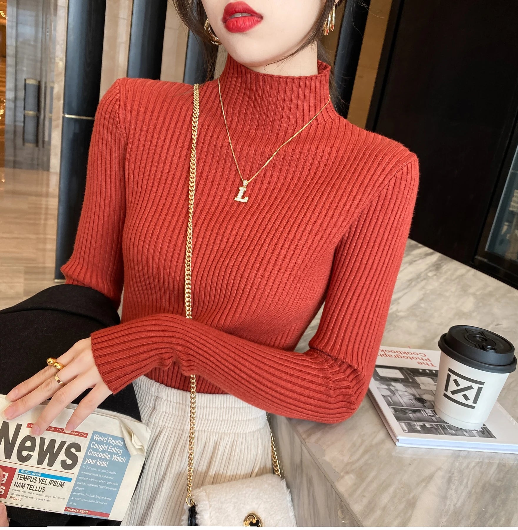 Chic Autumn Winter 2025 Pullovers Women Long Sleeve Casual Turtleneck Warm Basic Sweater Knit Jumpers Solid Color Slim Tops