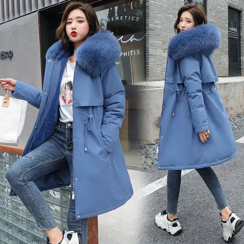 Winter Women Jacket Parkas Warm Casual Parka Clothes Long Soft Tops Hooded Parka Female Fur Lining Thick Pockets Fashion Coat