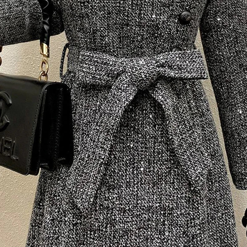 Female Overcoat 2025 New Fashion Gray Women Woolen Coat Autumn Winter Temperament High Quality Casual Women's Woolen Coat H249