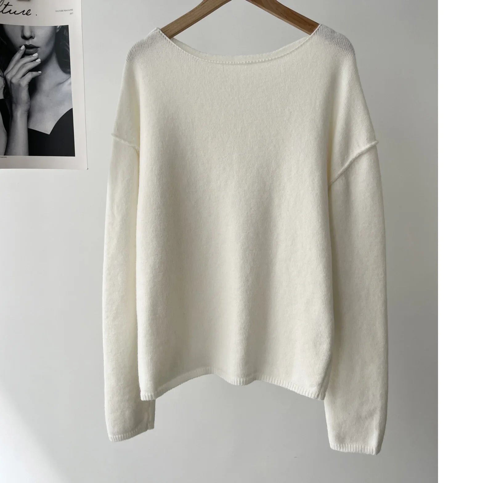 Women's clothing loose multi-color base with soft waxy wool blend round neck long-sleeved knitted sweater 16A