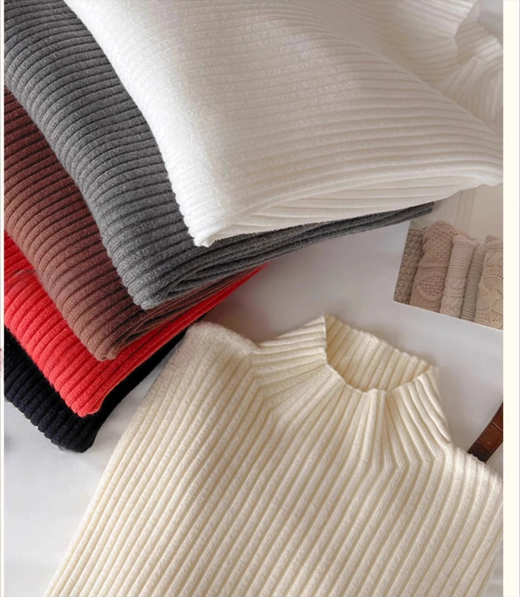 Chic Autumn Winter 2025 Pullovers Women Long Sleeve Casual Turtleneck Warm Basic Sweater Knit Jumpers Solid Color Slim Tops