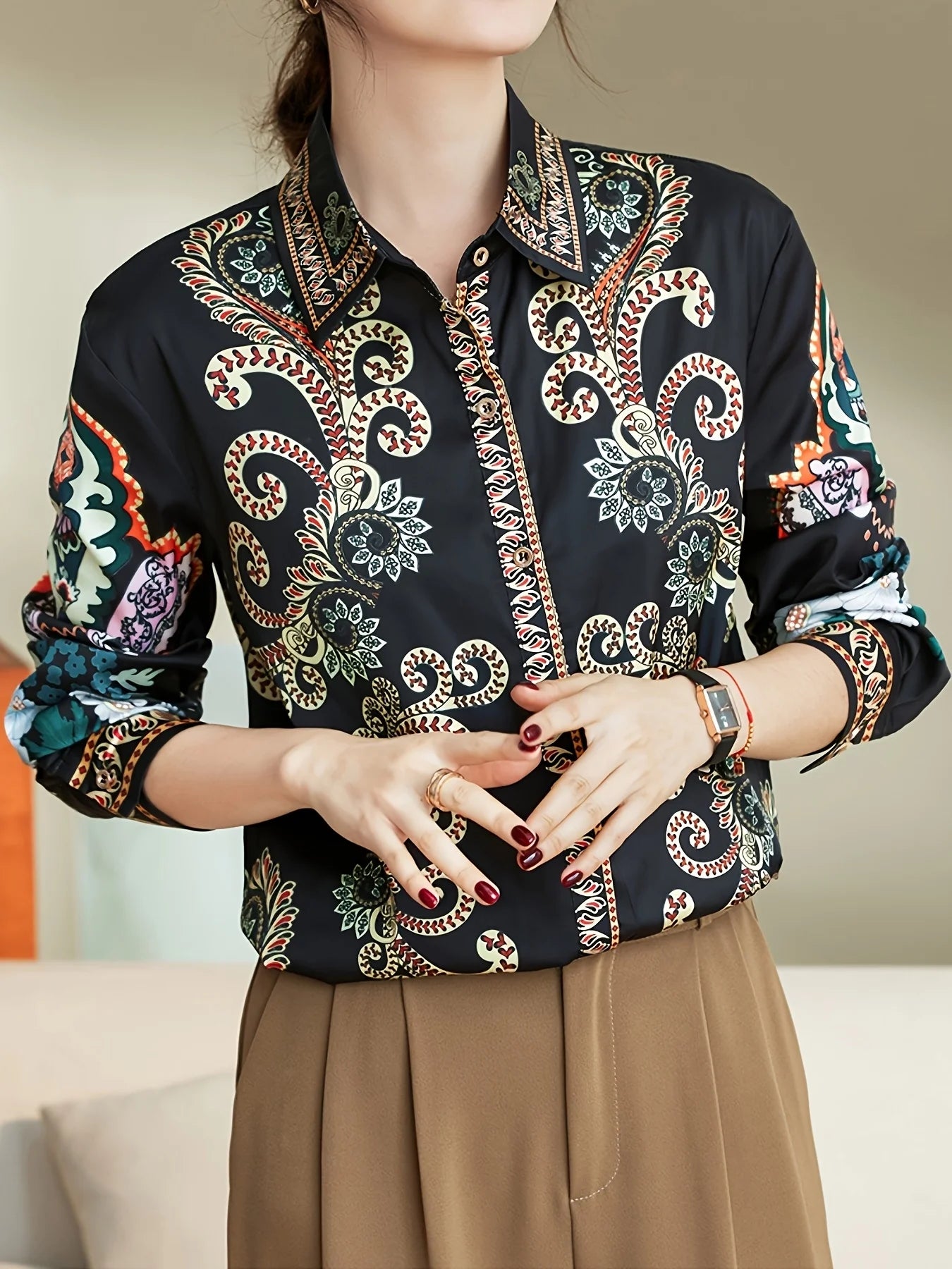 Fashion France style ladies shirts New elegant Women Blouses Fashion printed Long Sleeve Button-Down Tops blusa mujer