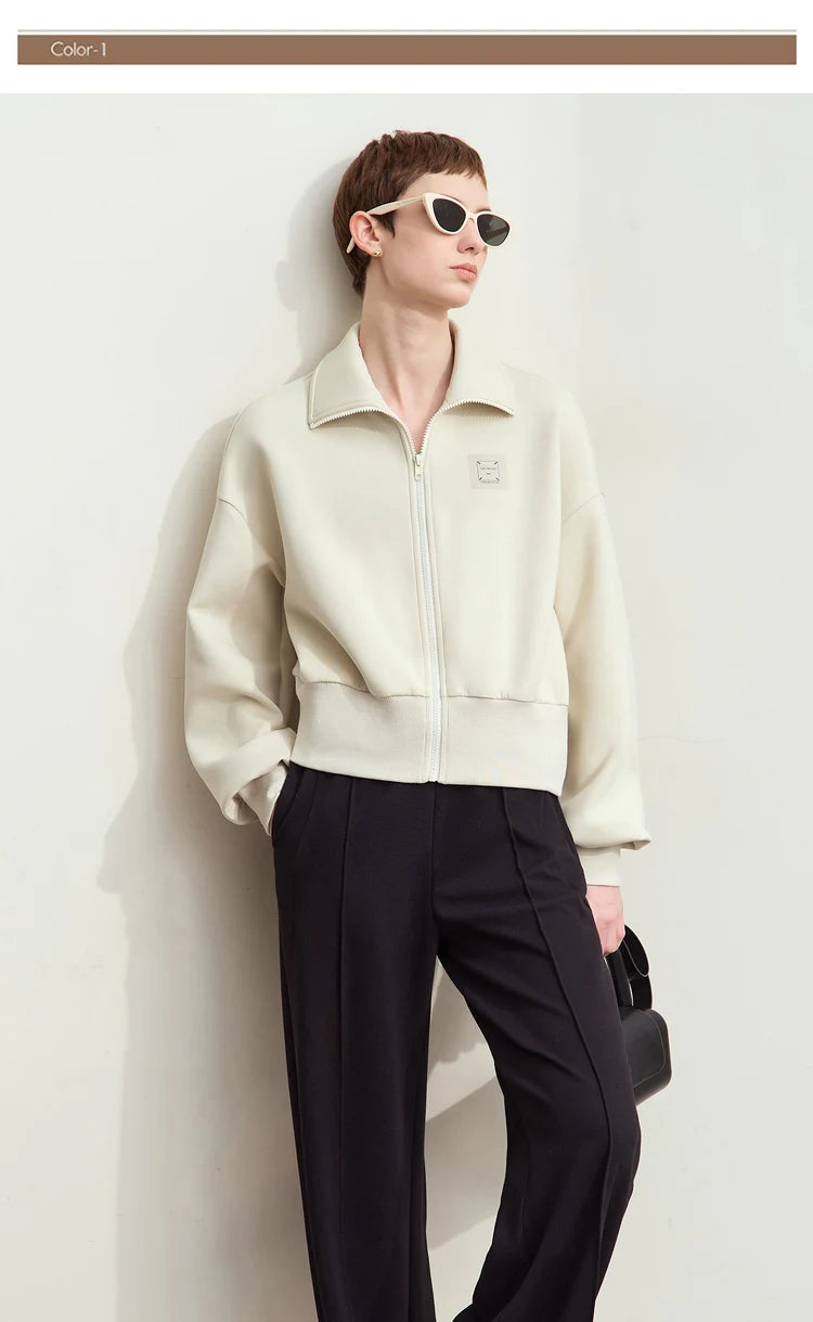 Amii Fall Clothes 2024 Women Casual Zip Up Short Coat Women Sweatshirt Solid Turtleneck Loose Sports Streetwear Jacket 12443222