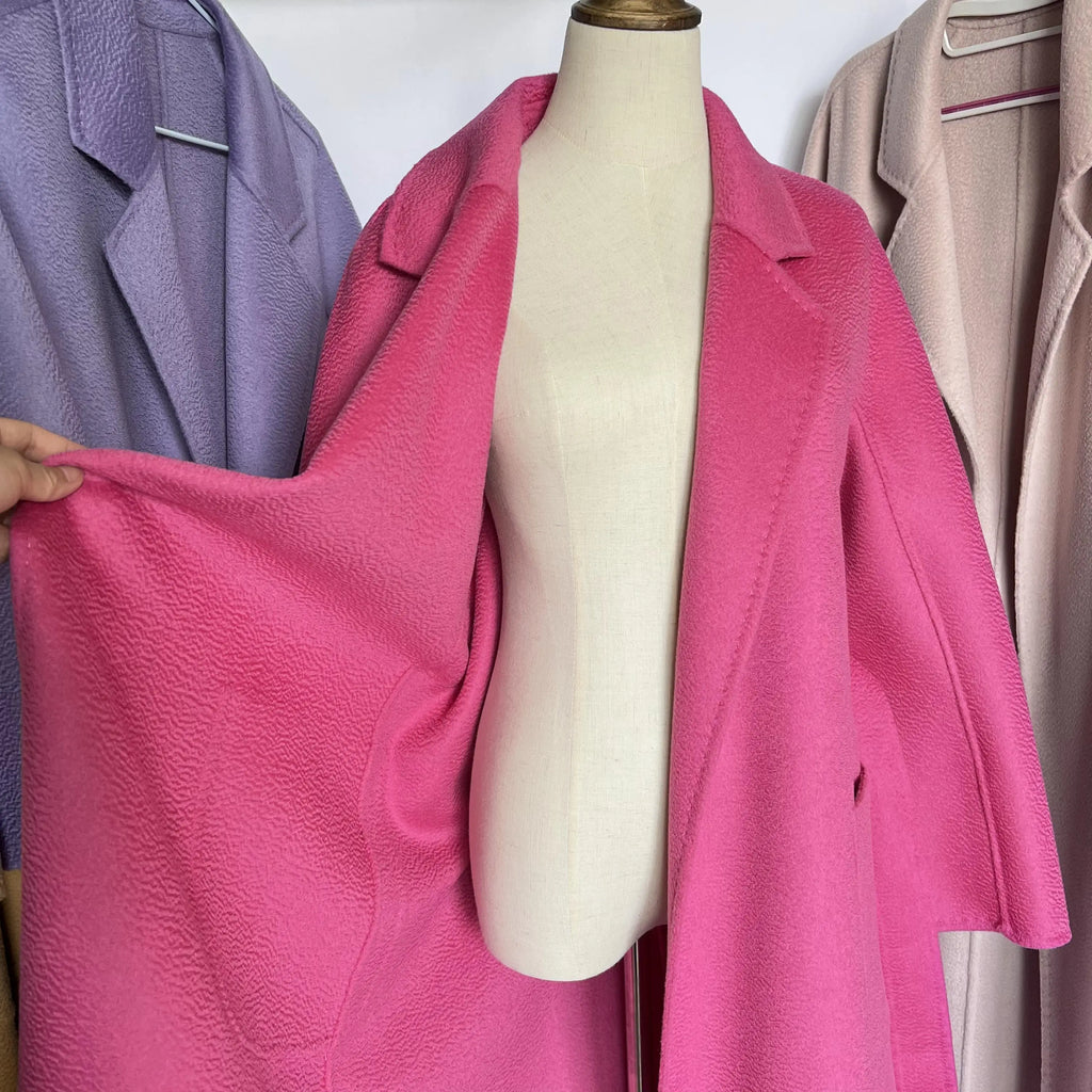 Cashmere Coat Female Winter Mid-Length Corrugated Coat Black Wool Coat Woman Autumn New Casual Fashion Red Beige Lace-Up Coat