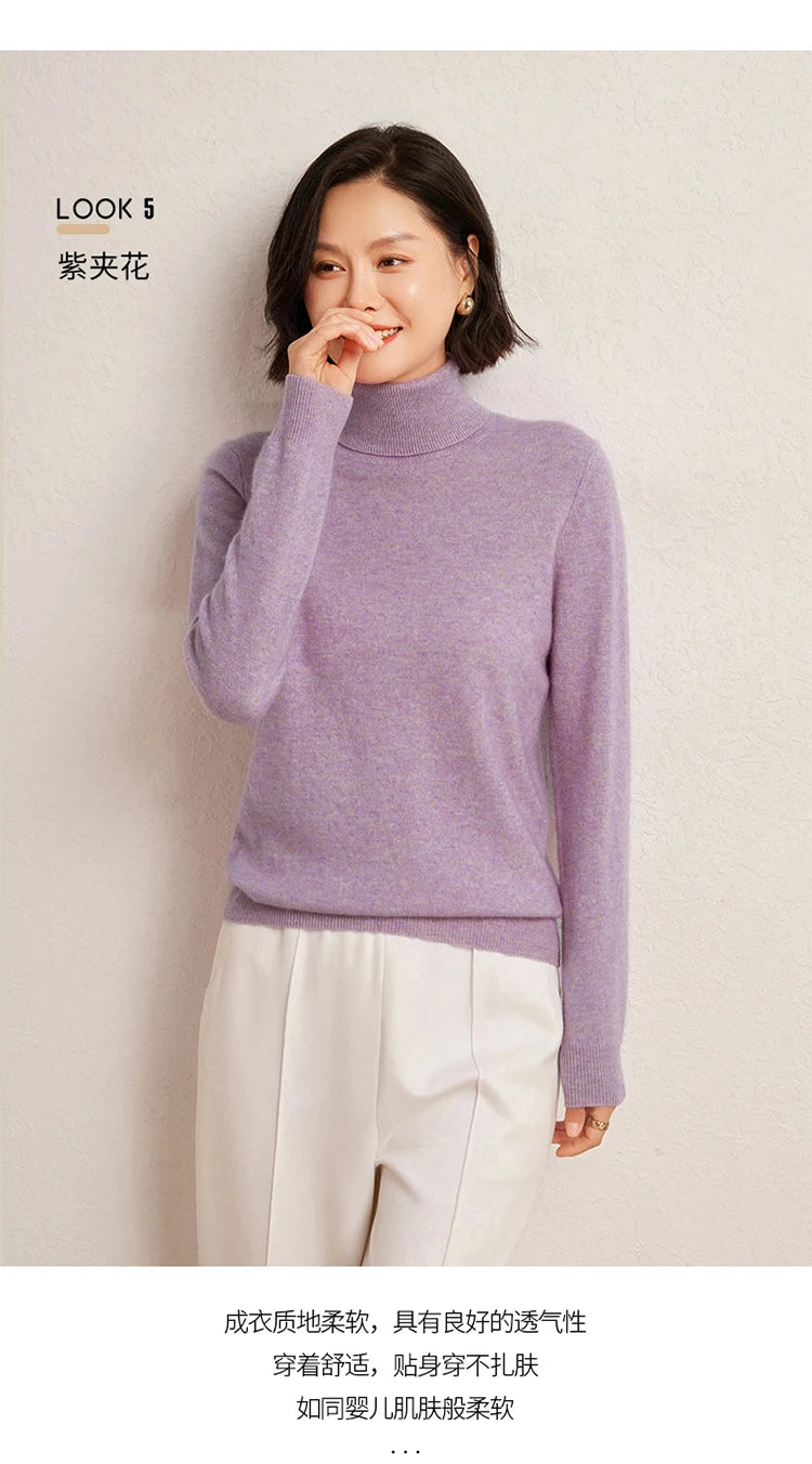 100% Pure Cashmere Sweaters Women' Lapel Knitted Pullover Casual Loose High-End Sweater Autumn New High-Neck Cashmere Base Shirt