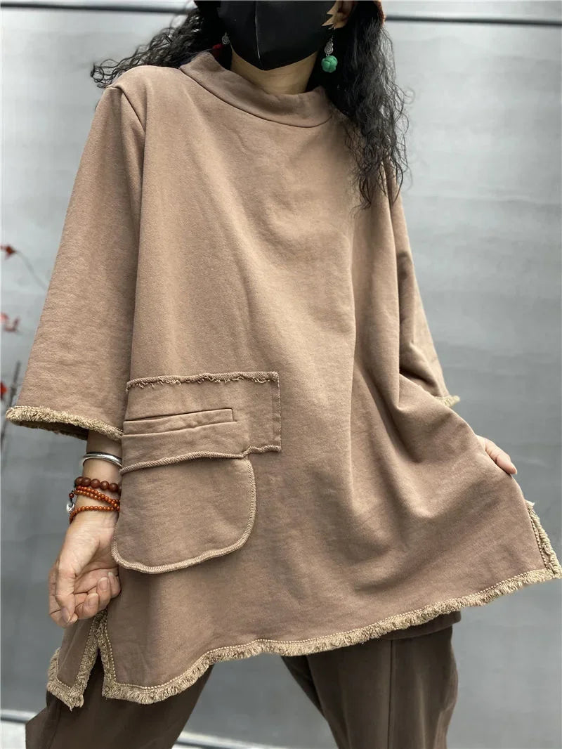 Women Clothing Women's Clothing Sales Plus size Women's Autumn Fashion Temperament Joker Long-sleeved Retro old  Tops